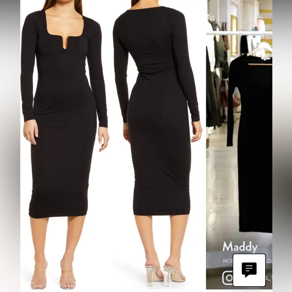Good American - U-Ring Long Sleeve Body-Con Midi Dress